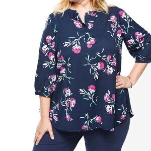 3X Plus Size 30/32 Blue Blouse Radiant Floral Orchid Carnation Woman Within top